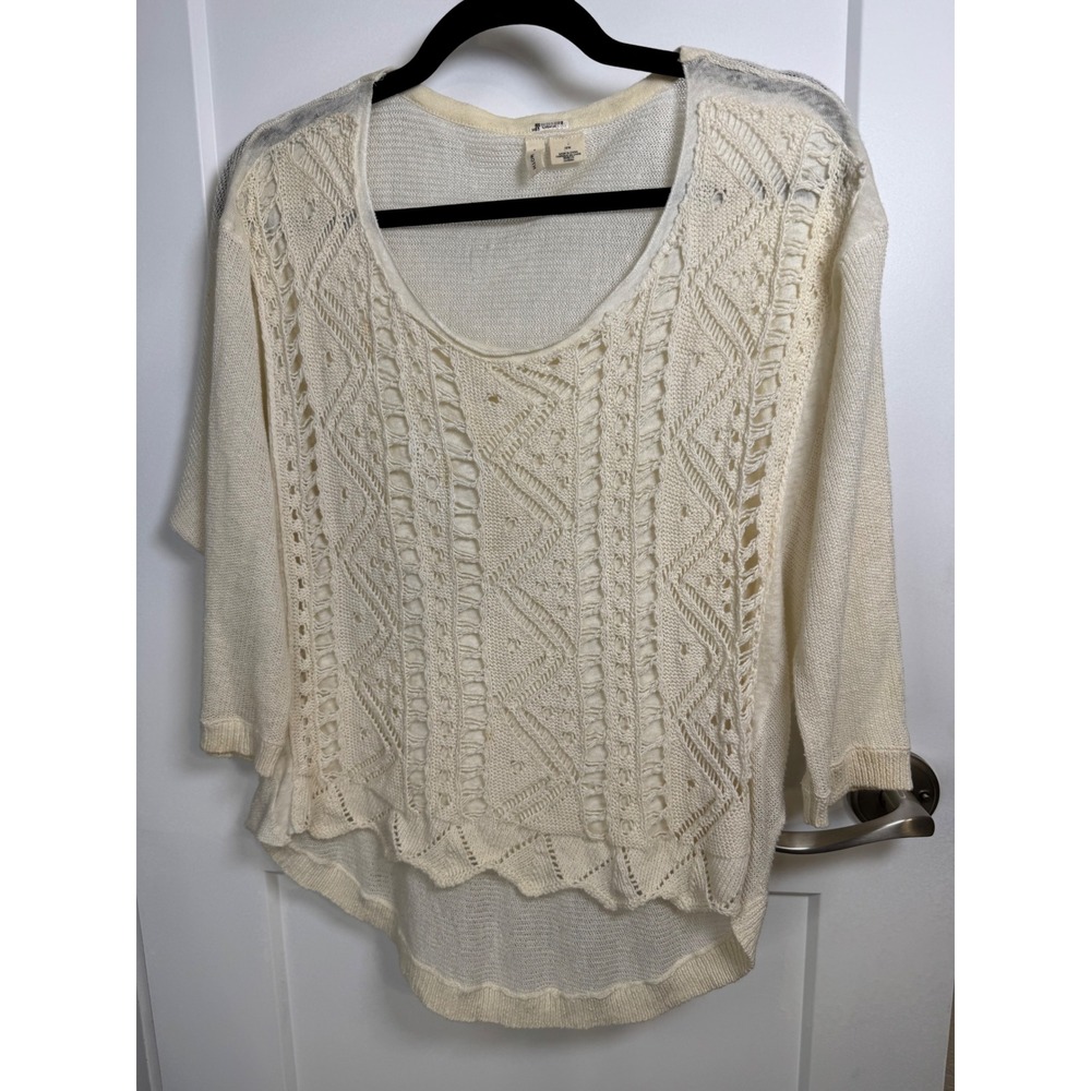 Moth Anthropologie Ivory Pointelle Knit Linen Silk Blend High Low‎ Sweater M